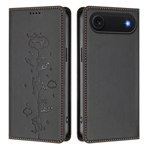 For iPhone Air Case RFID Blocking Wallet Stand Imprinted Cat Pattern Leather Phone Cover - Black - 1