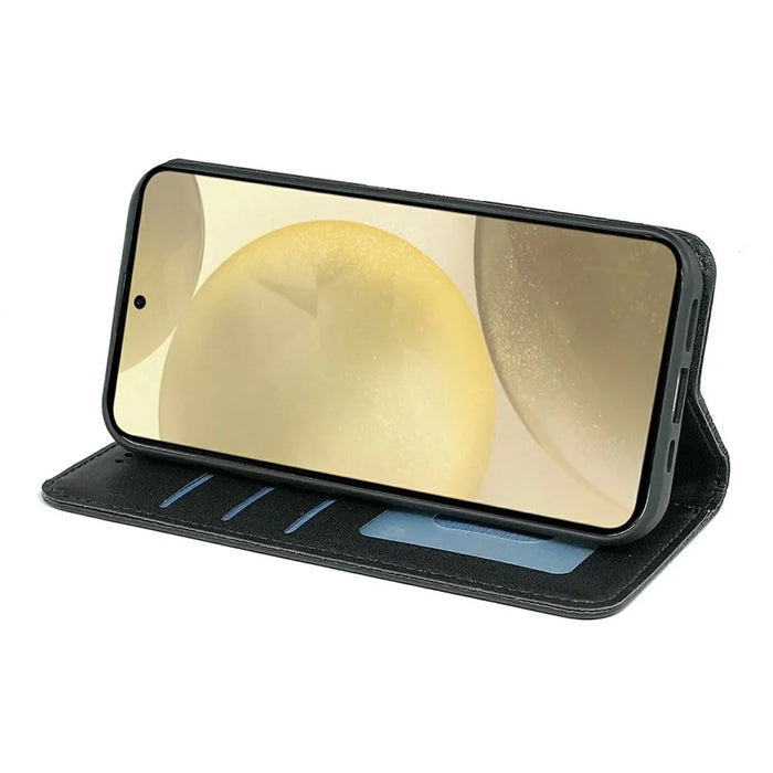 For Samsung Galaxy S26 Ultra Wallet Phone Case Checkered Pattern Imprint Leather Flip Cover with Wrist Strap - Black - 3