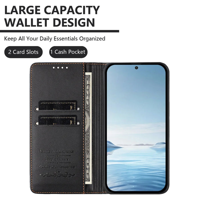 For iPhone 16 Case RFID Blocking Wallet Stand Imprinted Cat Pattern Leather Phone Cover - Black - 4