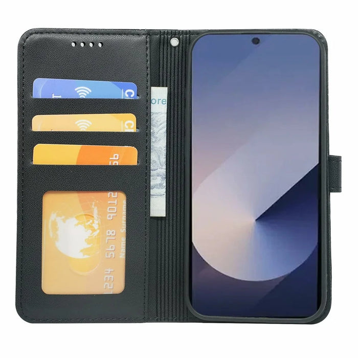 For Samsung Galaxy S26 Ultra Wallet Case Magnetic Snap Leather Phone Cover with Strap - Black - 2