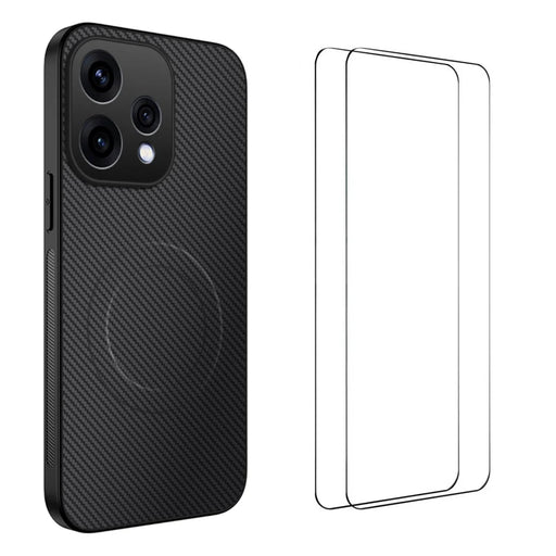 WANLONFENG For Oppo Reno15c 5G (China) / Oppo Reno15 5G (Global) Magnetic Case  TQ1 Series Carbon Fiber Texture PC TPU Phone Cover with 2Pcs Screen Films - Black - 1