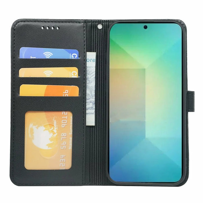 For Samsung Galaxy S26+ Wallet Case Magnetic Snap Leather Phone Cover with Strap - Black - 2