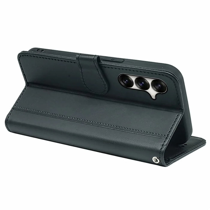 For Samsung Galaxy S26+ Wallet Case Magnetic Snap Leather Phone Cover with Strap - Black - 4