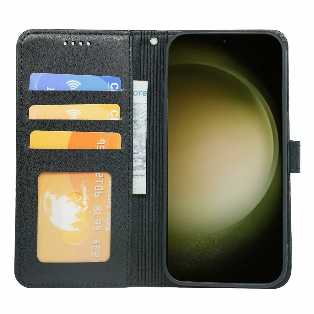 For Samsung Galaxy S26 Wallet Case Magnetic Snap Leather Phone Cover with Strap - Black - 2