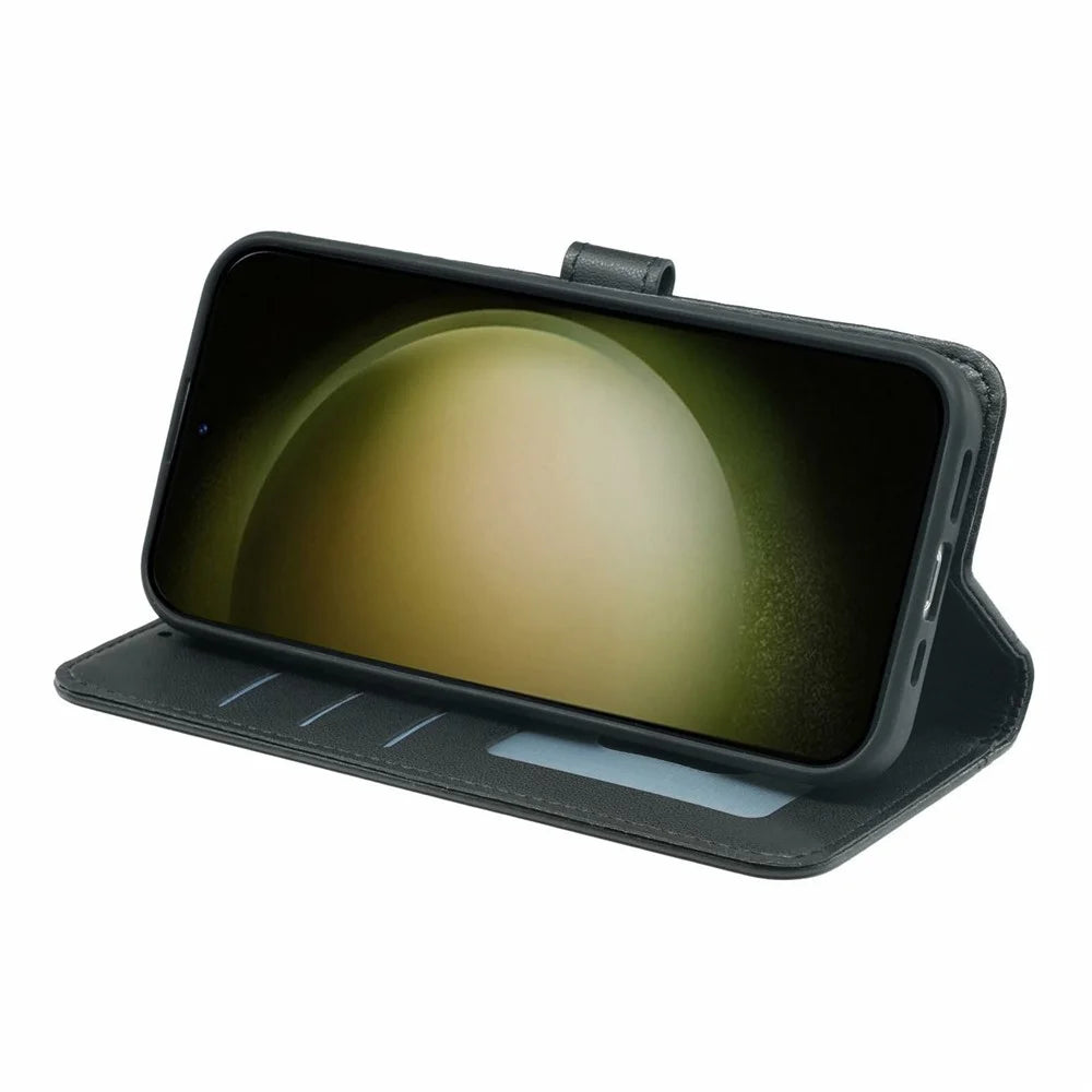 For Samsung Galaxy S26 Wallet Case Magnetic Snap Leather Phone Cover with Strap - Black - 3