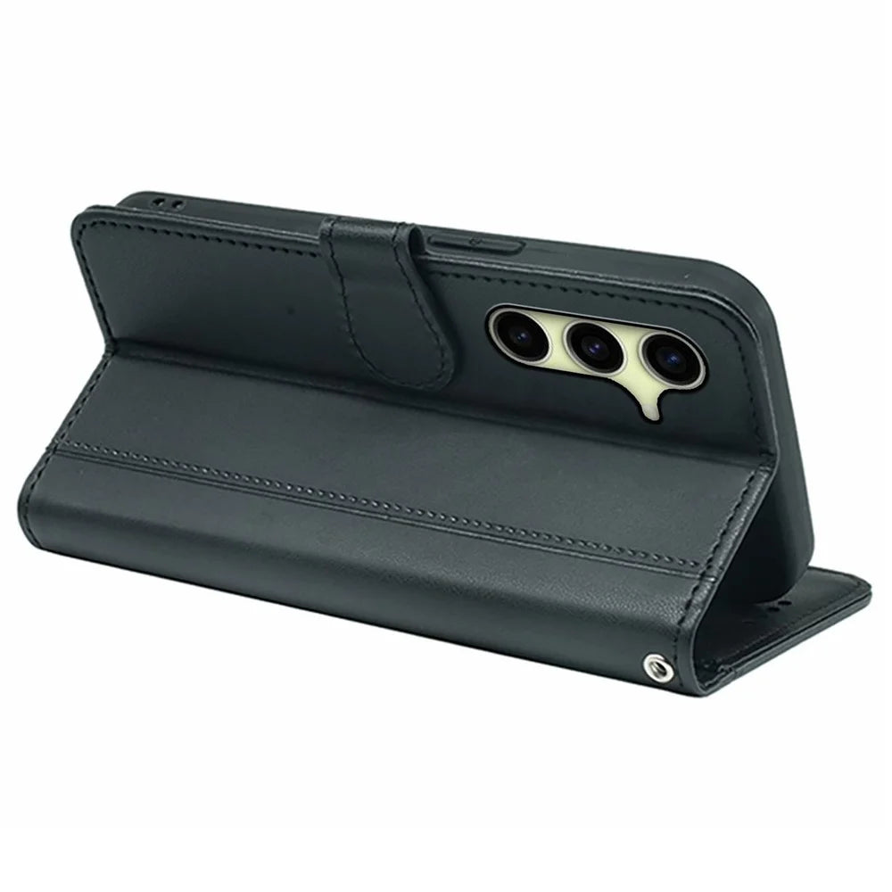 For Samsung Galaxy S26 Wallet Case Magnetic Snap Leather Phone Cover with Strap - Black - 4