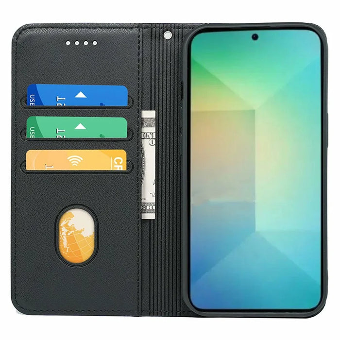 For Samsung Galaxy S26 Wallet Case Magnetic Closing PU Leather Phone Cover with Wrist Strap - Black - 2