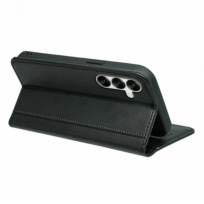 For Samsung Galaxy S26 Wallet Case Magnetic Closing PU Leather Phone Cover with Wrist Strap - Black - 4