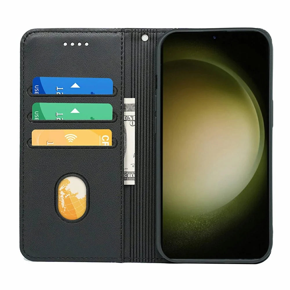 For Samsung Galaxy S26+ Wallet Case Magnetic Closing PU Leather Phone Cover with Wrist Strap - Black - 2