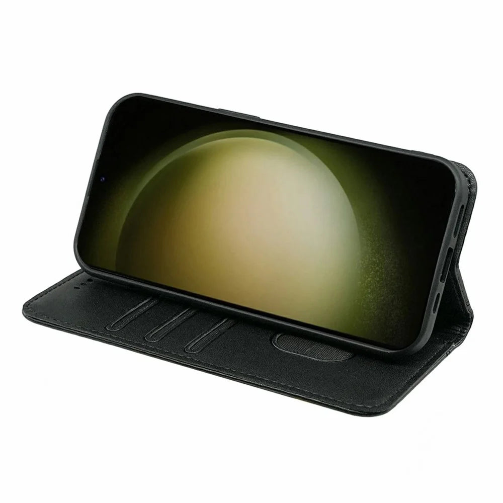 For Samsung Galaxy S26+ Wallet Case Magnetic Closing PU Leather Phone Cover with Wrist Strap - Black - 3