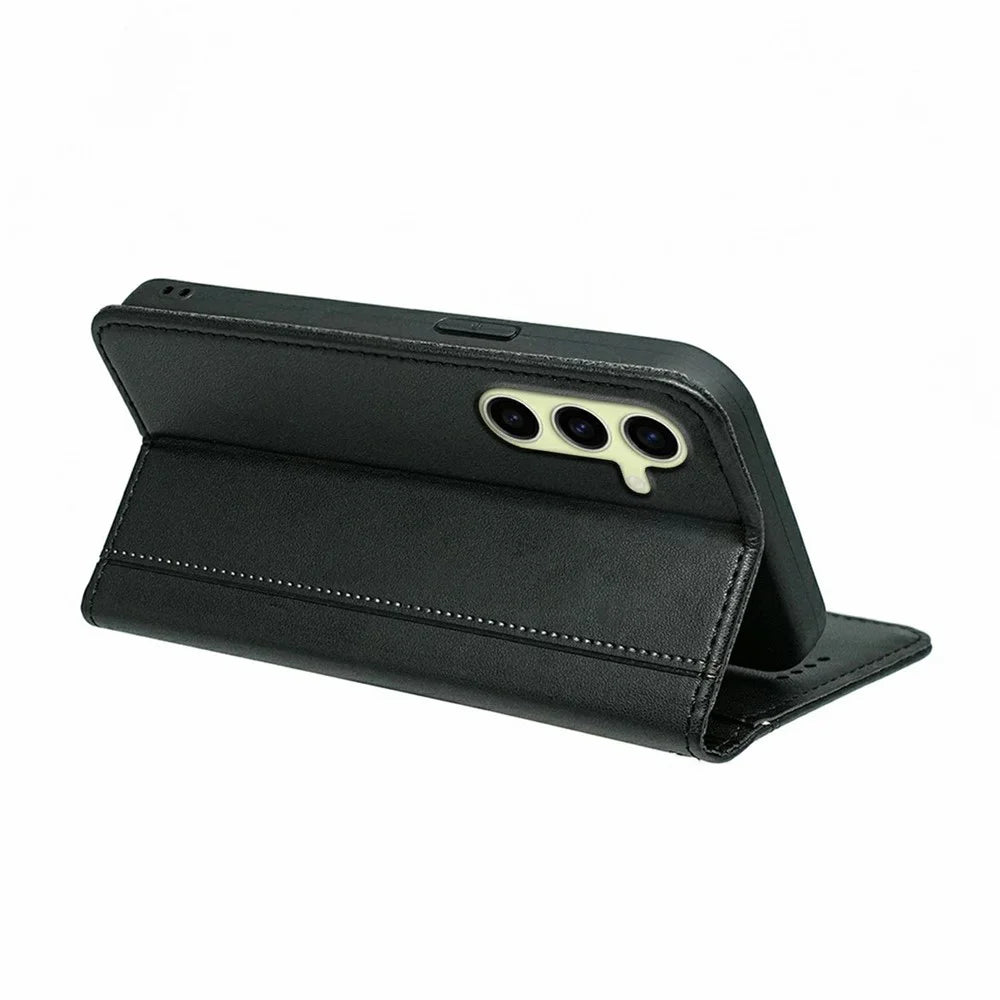For Samsung Galaxy S26+ Wallet Case Magnetic Closing PU Leather Phone Cover with Wrist Strap - Black - 4
