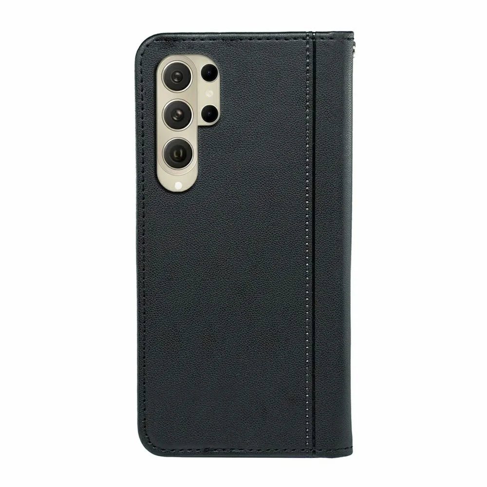 For Samsung Galaxy S26 Ultra Wallet Case Magnetic Closing PU Leather Phone Cover with Wrist Strap - Black - 6