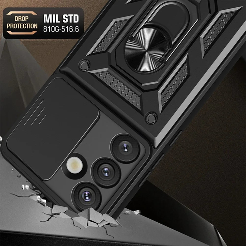For Samsung Galaxy S26 Case with Slide Camera Lid PC + TPU Kickstand Phone Cover - Black - 2