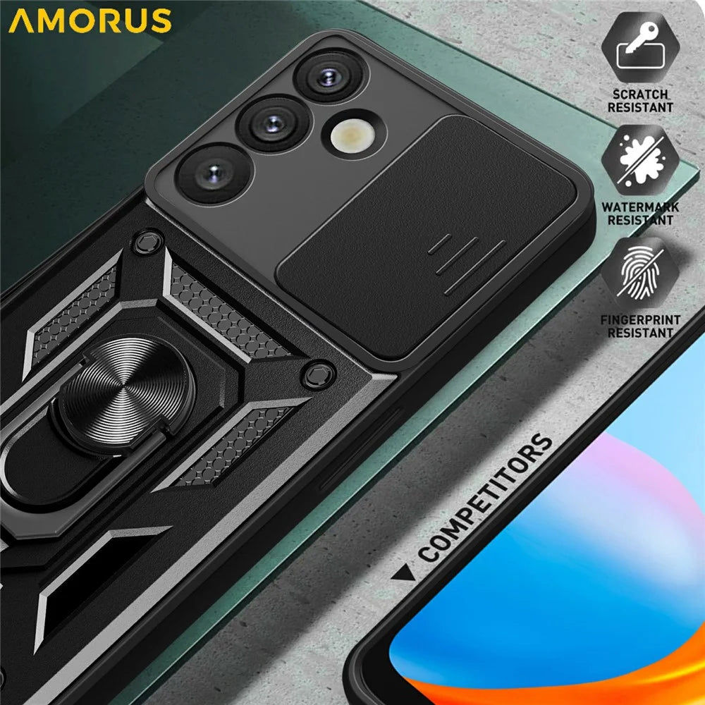 AMORUS For Samsung Galaxy S26 Case Kickstand PC + TPU Phone Cover with Camera Lens Slider - Black - 3