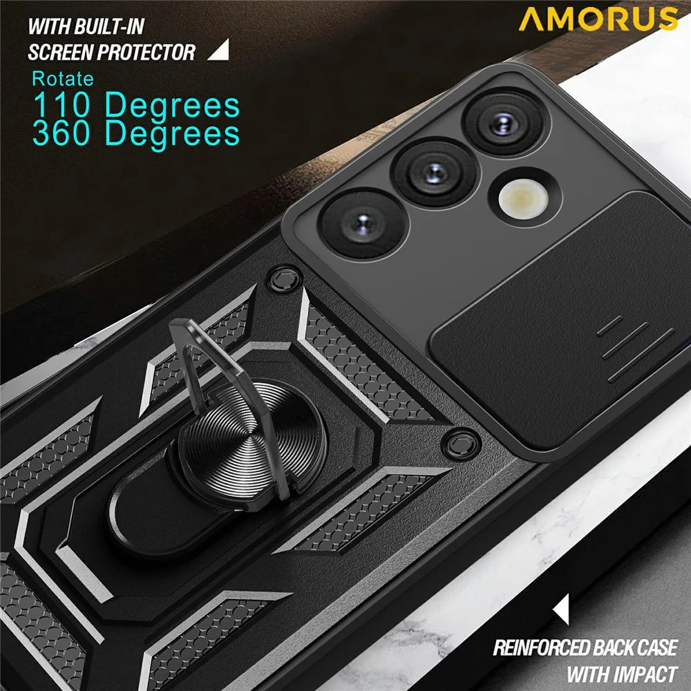 AMORUS For Samsung Galaxy S26 Case Kickstand PC + TPU Phone Cover with Camera Lens Slider - Black - 5