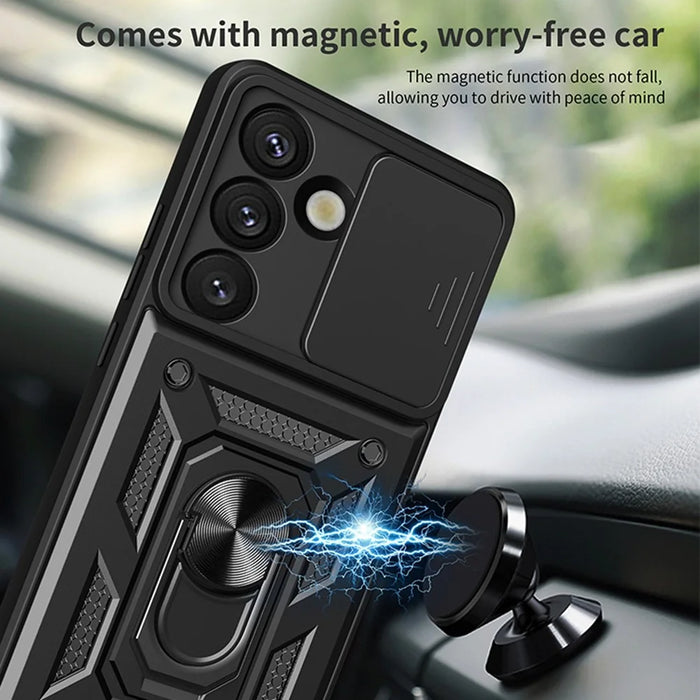 For Samsung Galaxy S26+ Case with Slide Camera Lid PC + TPU Kickstand Phone Cover - Black - 3
