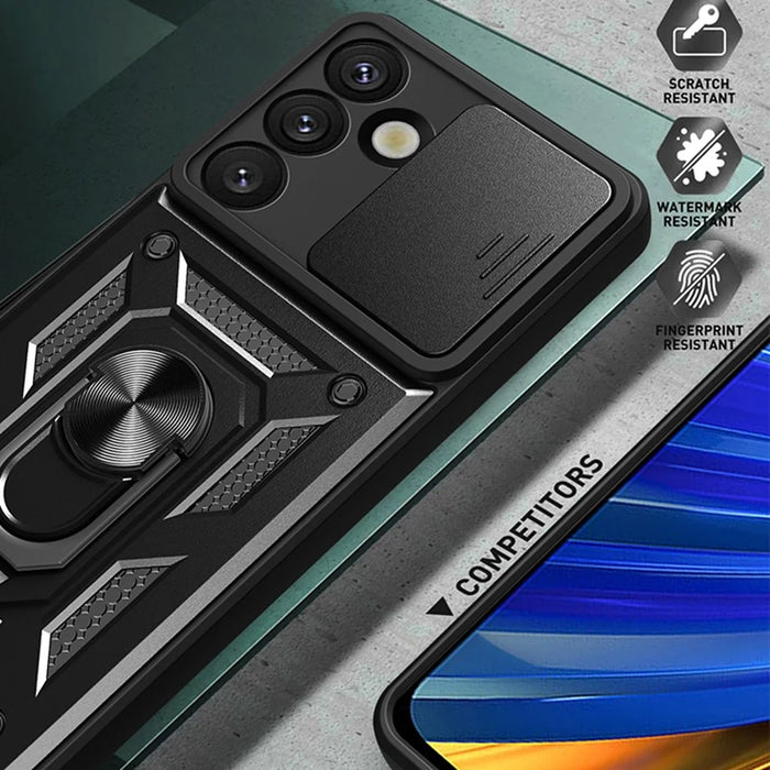 For Samsung Galaxy S26+ Case with Slide Camera Lid PC + TPU Kickstand Phone Cover - Black - 4