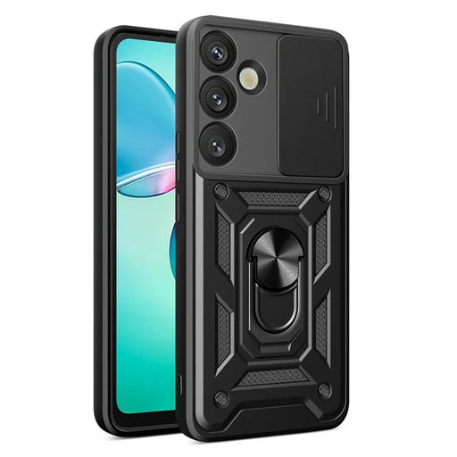 AMORUS For Samsung Galaxy S26+ Case Kickstand PC + TPU Phone Cover with Camera Lens Slider - Black - 1
