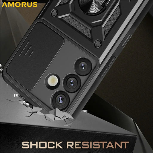 AMORUS For Samsung Galaxy S26+ Case Kickstand PC + TPU Phone Cover with Camera Lens Slider - Black - 2
