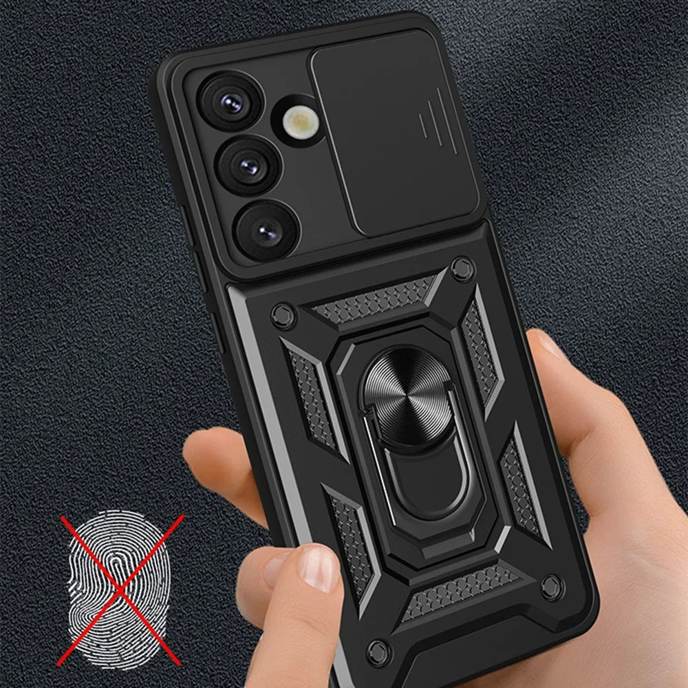 For Samsung Galaxy A57 5G Case with Slide Camera Lid PC + TPU Kickstand Phone Cover - Black - 5