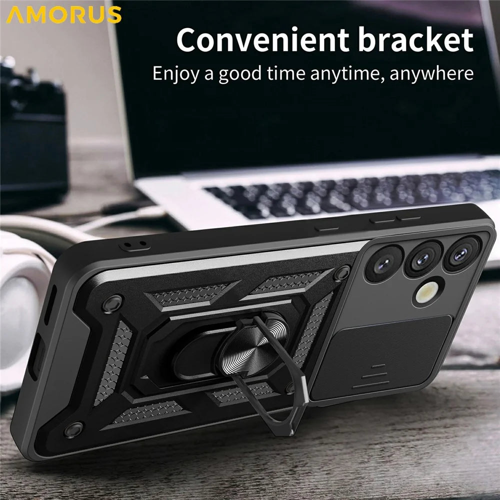 AMORUS For Samsung Galaxy A57 5G Case Kickstand PC + TPU Phone Cover with Camera Lens Slider - Black - 4