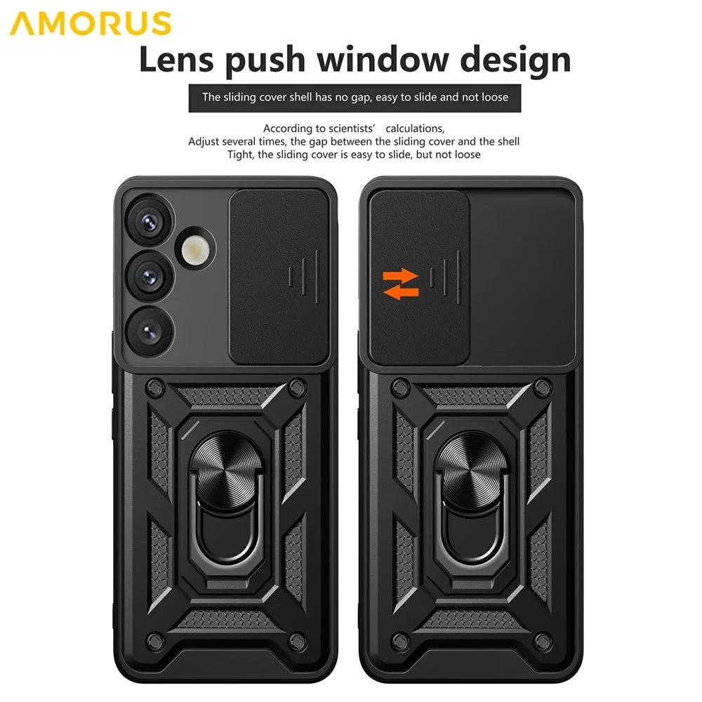AMORUS For Samsung Galaxy A57 5G Case Kickstand PC + TPU Phone Cover with Camera Lens Slider - Black - 7