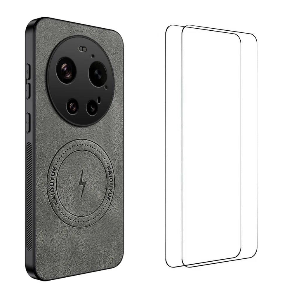 WANLONFENG For Xiaomi 17 Ultra 5G Magnetic Case  SD Series PC TPU Phone Cover with 2Pcs Screen Film - Grey - 1