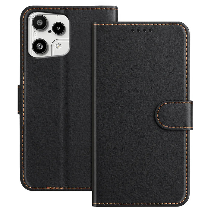 For Nothing Phone (3a) Lite 5G Leather Case Wallet Stand Solid Color Anti Drop Phone Cover - Black - 1