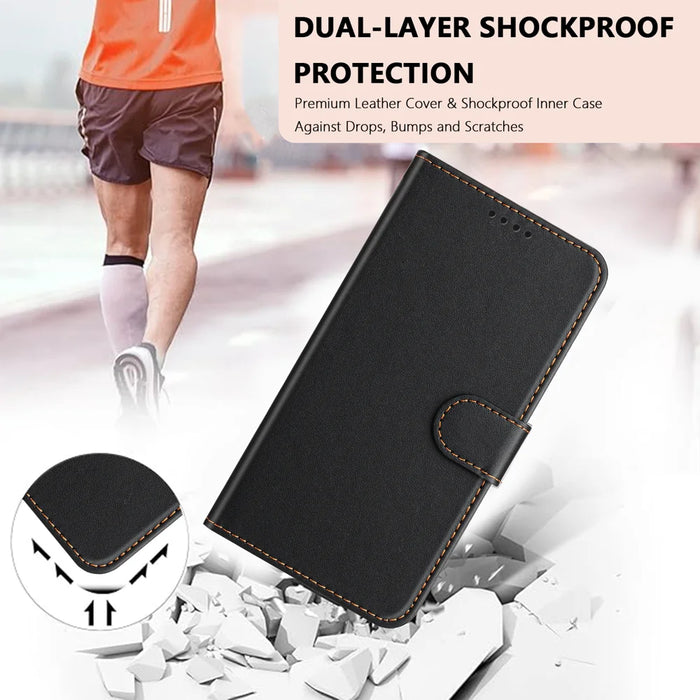 For Nothing Phone (3a) Lite 5G Leather Case Wallet Stand Solid Color Anti Drop Phone Cover - Black - 3