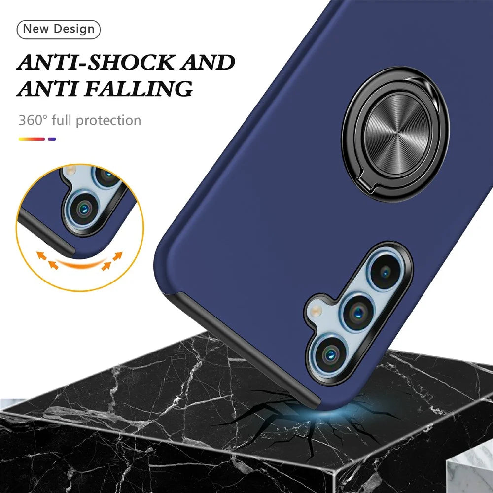 For Samsung Galaxy A18 5G / A18 4G / A17 5G / A17 4G Case PC + TPU Phone Cover with Rotatable Ring Holder - Blue - 3