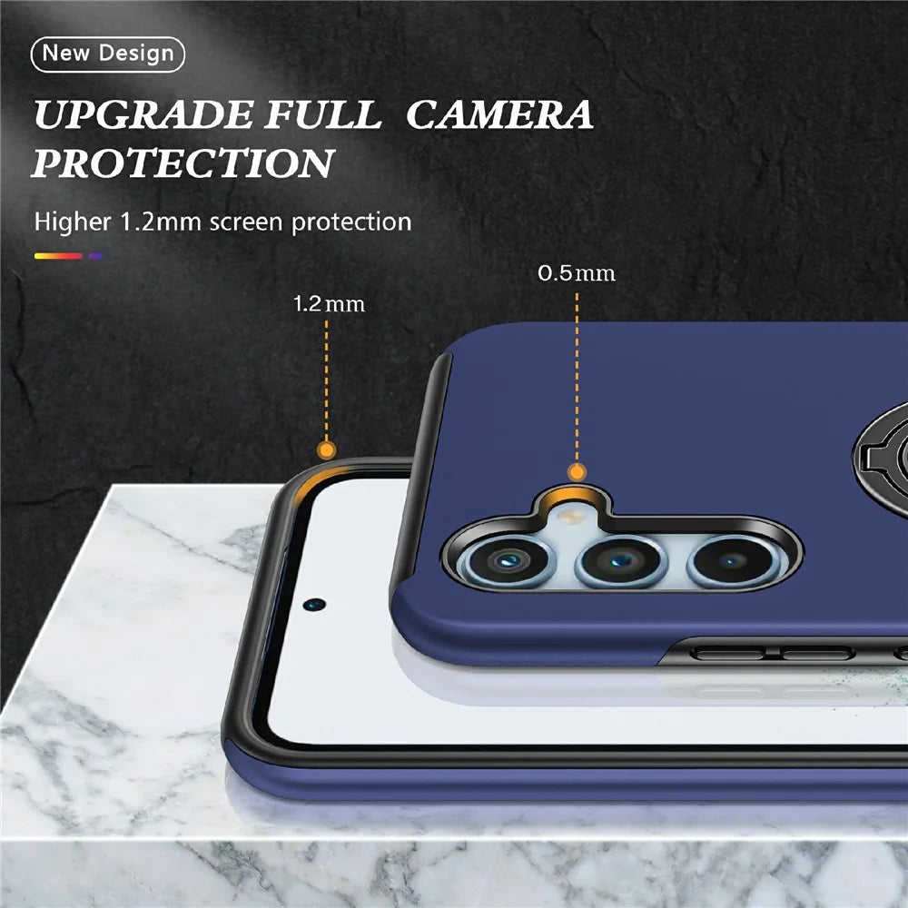 For Samsung Galaxy A18 5G / A18 4G / A17 5G / A17 4G Case PC + TPU Phone Cover with Rotatable Ring Holder - Blue - 5