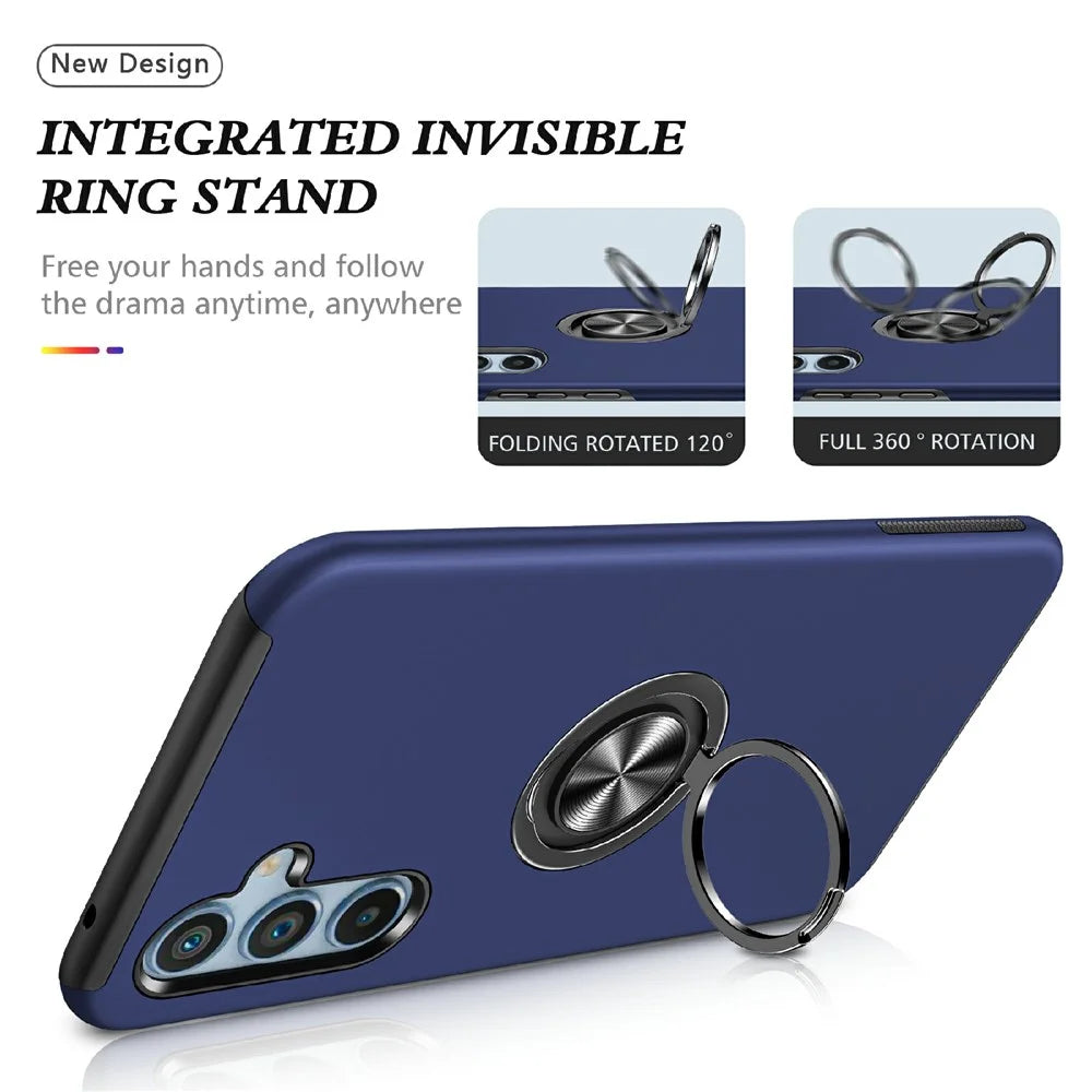For Samsung Galaxy A18 5G / A18 4G / A17 5G / A17 4G Case PC + TPU Phone Cover with Rotatable Ring Holder - Blue - 7
