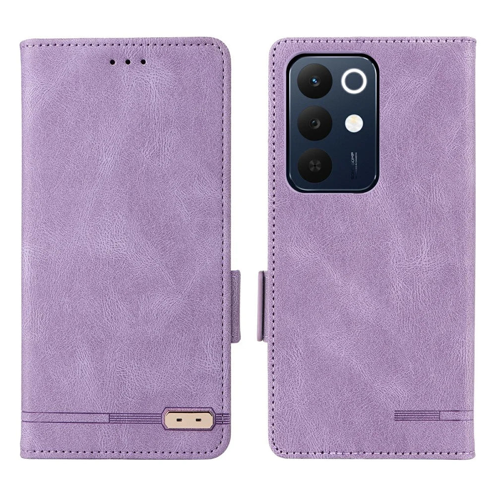 For Realme C85 5G Phone Case Leather Wallet Flip Phone Cover with Hardware Decor - Purple - 1