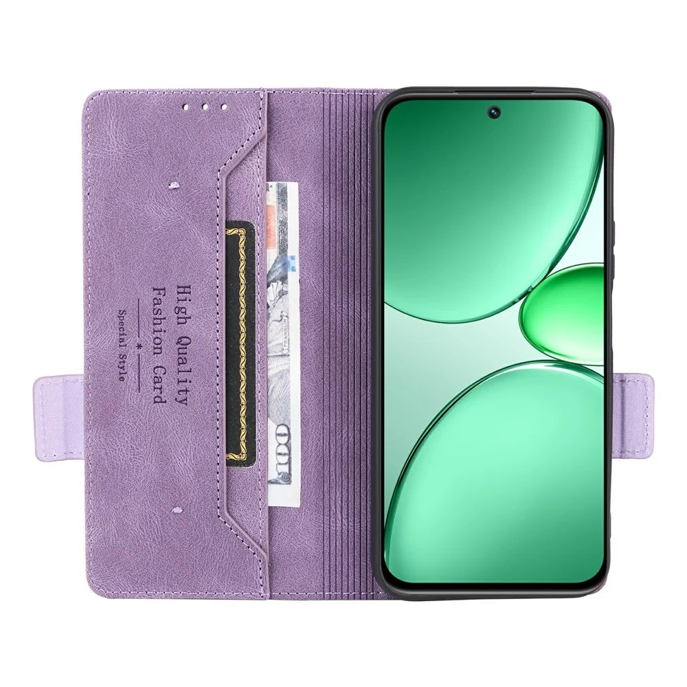 For Realme C85 5G Phone Case Leather Wallet Flip Phone Cover with Hardware Decor - Purple - 2