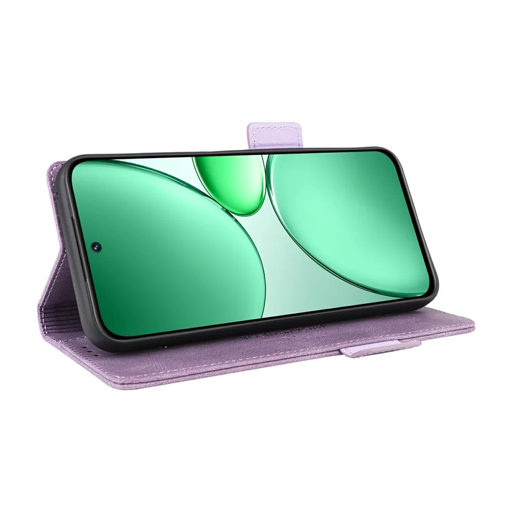 For Realme C85 5G Phone Case Leather Wallet Flip Phone Cover with Hardware Decor - Purple - 3