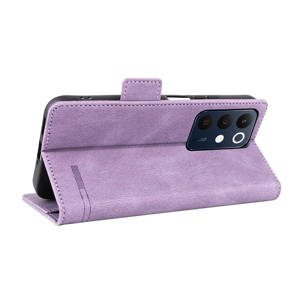 For Realme C85 5G Phone Case Leather Wallet Flip Phone Cover with Hardware Decor - Purple - 4