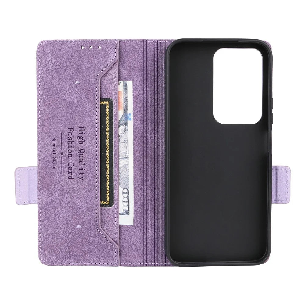 For Realme C85 5G Phone Case Leather Wallet Flip Phone Cover with Hardware Decor - Purple - 5