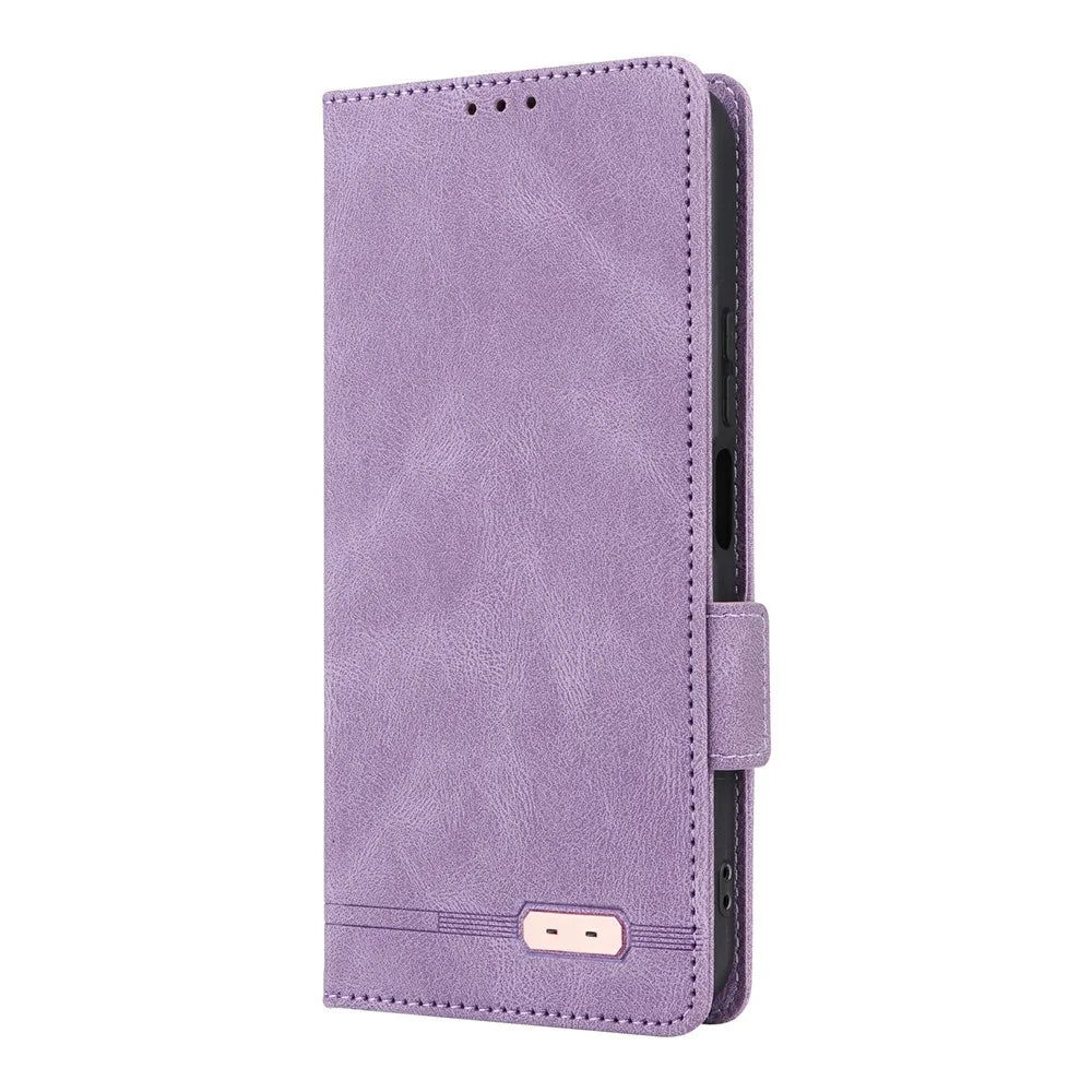 For Realme C85 5G Phone Case Leather Wallet Flip Phone Cover with Hardware Decor - Purple - 6