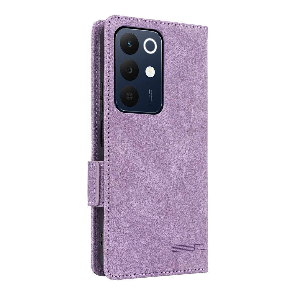 For Realme C85 5G Phone Case Leather Wallet Flip Phone Cover with Hardware Decor - Purple - 7