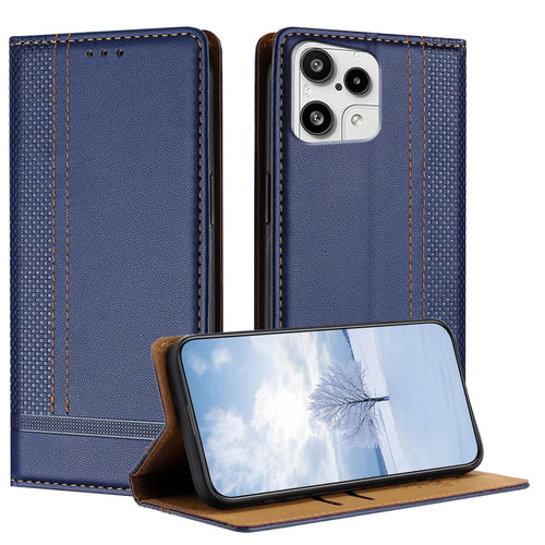 For Nothing Phone (3a) Lite 5G Case L-Shaped Grid Pattern Leather Stand Phone Cover with Card Slots - Blue - 1