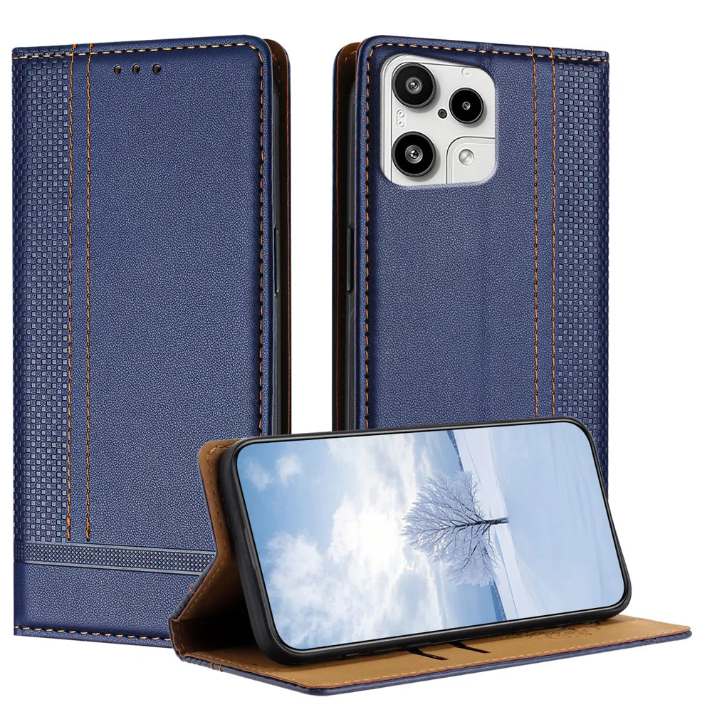 For Nothing Phone (3a) Lite 5G Case L-Shaped Grid Pattern Leather Stand Phone Cover with Card Slots - Blue - 1