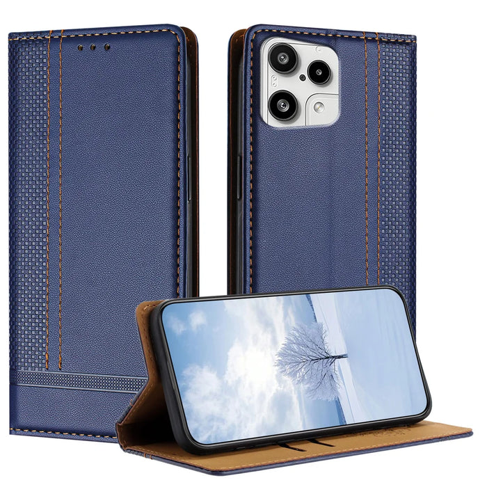 For Nothing Phone (3a) Lite 5G Case L-Shaped Grid Pattern Leather Stand Phone Cover with Card Slots - Blue - 1