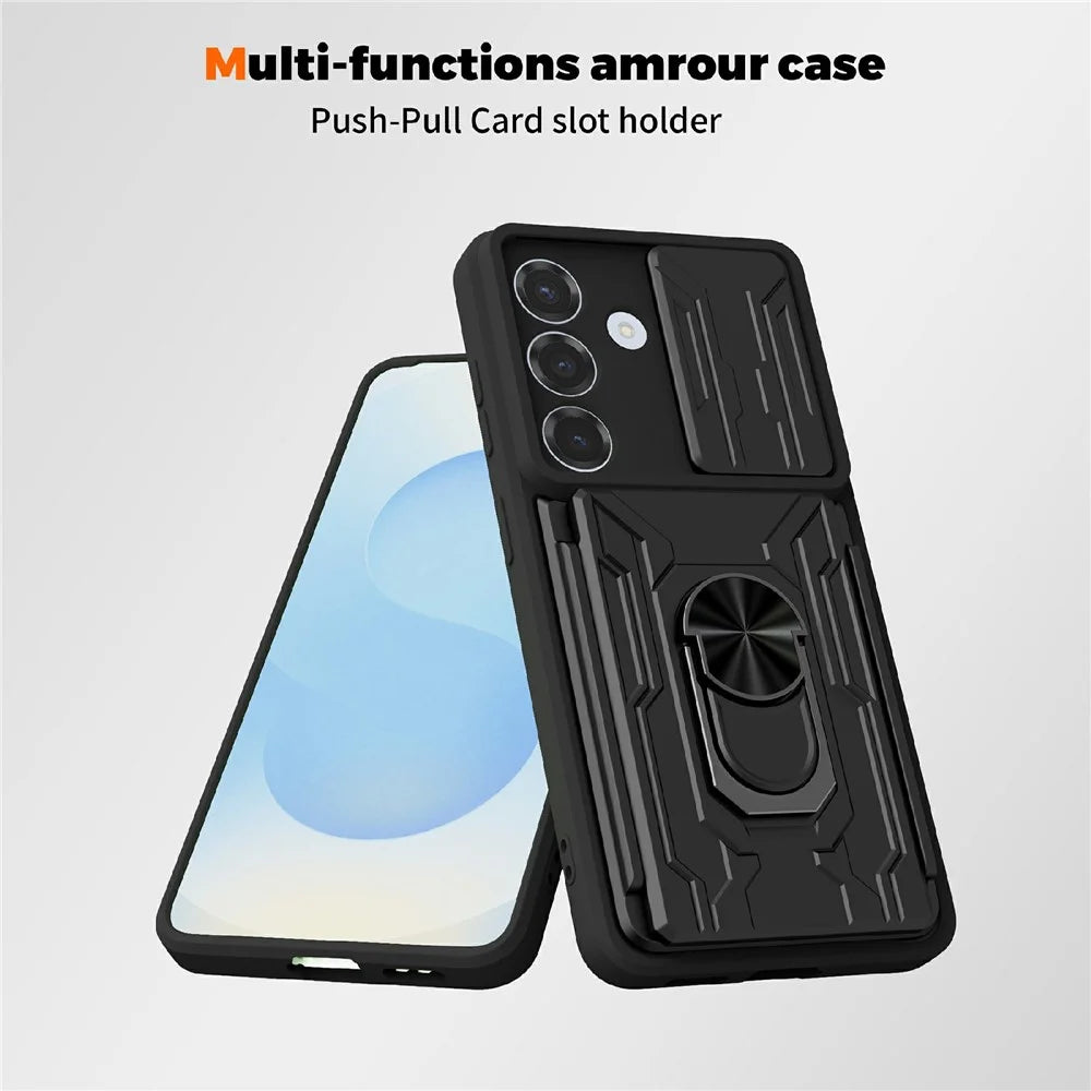 For Samsung Galaxy S26 Case PC + TPU Kickstand Phone Back Cover with Camera Slider - Black - 7