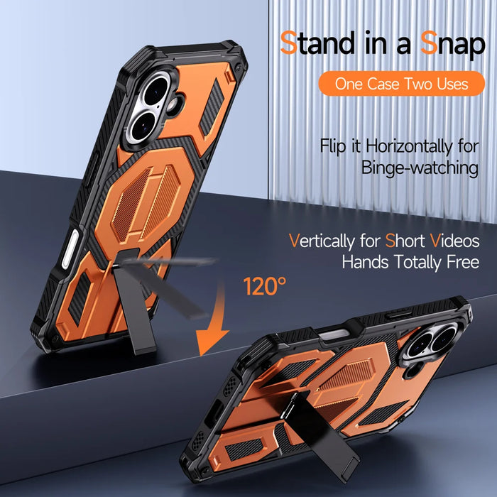 For iPhone 17 Magnetic Case Rotating Kickstand PC + TPU Shockproof Drop-proof Phone Cover - Orange - 2