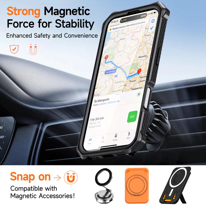 For iPhone 17 Magnetic Case Rotating Kickstand PC + TPU Shockproof Drop-proof Phone Cover - Orange - 3