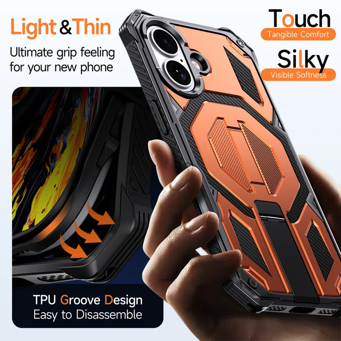 For iPhone 17 Magnetic Case Rotating Kickstand PC + TPU Shockproof Drop-proof Phone Cover - Orange - 6