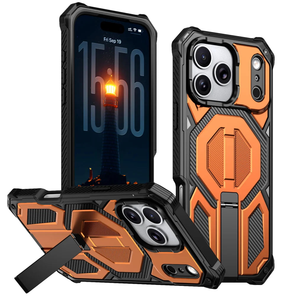 For iPhone 18 Pro / 17 Pro Magnetic Case Rotating Kickstand PC + TPU Shockproof Drop-proof Phone Cover - Orange - 1