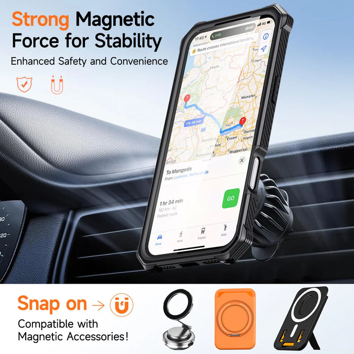 For iPhone 18 Pro / 17 Pro Magnetic Case Rotating Kickstand PC + TPU Shockproof Drop-proof Phone Cover - Orange - 3