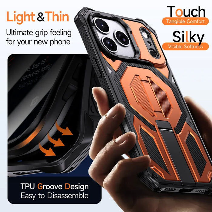 For iPhone 18 Pro / 17 Pro Magnetic Case Rotating Kickstand PC + TPU Shockproof Drop-proof Phone Cover - Orange - 6