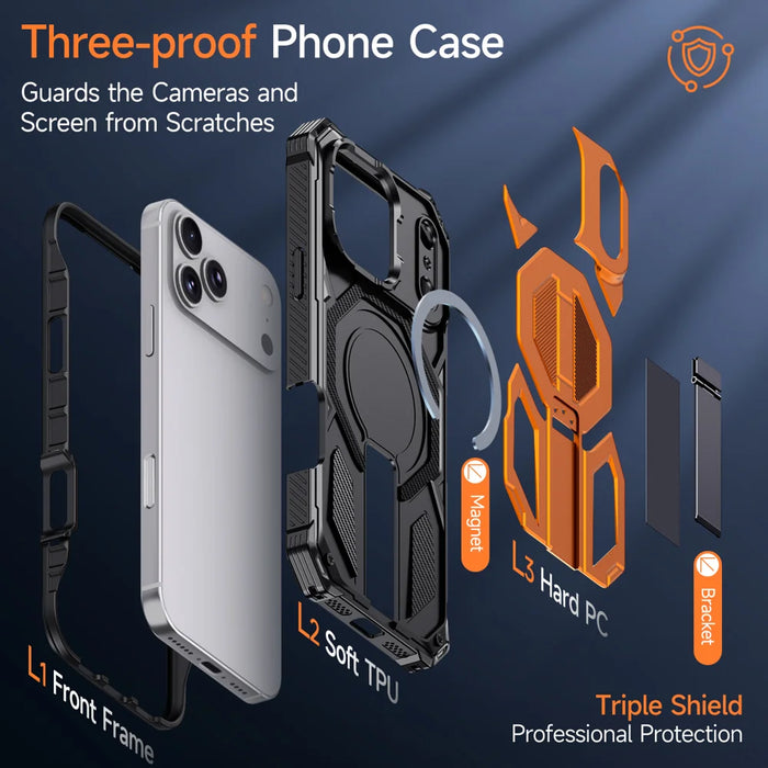 For iPhone 18 Pro / 17 Pro Magnetic Case Rotating Kickstand PC + TPU Shockproof Drop-proof Phone Cover - Orange - 7